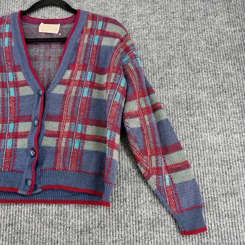 Pendleton Vintage 70s Wool Cardigan Plaid Cropped USA Women's S / M - Picture 6 of 9